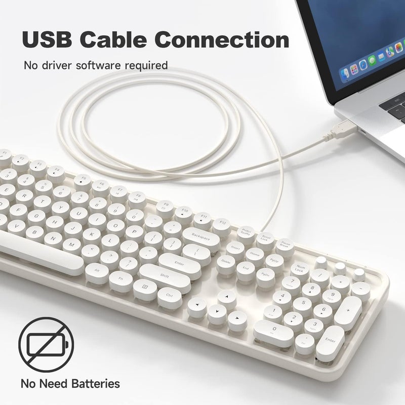 Atelus USB Wired Computer Keyboard - Retro Typewriter Keyboard - Full Size Keyboard with Number Pad for PC Laptop Desktop Windows (Creamy White) - Image 2